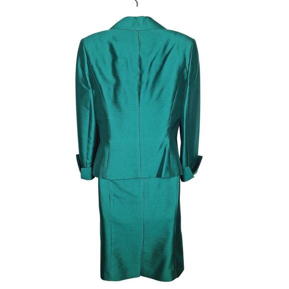 Vintage Albert Nipon Skirt Suit Wool Silk 8 Emerald Green Jackie O Classic 60s - Picture 5 of 16